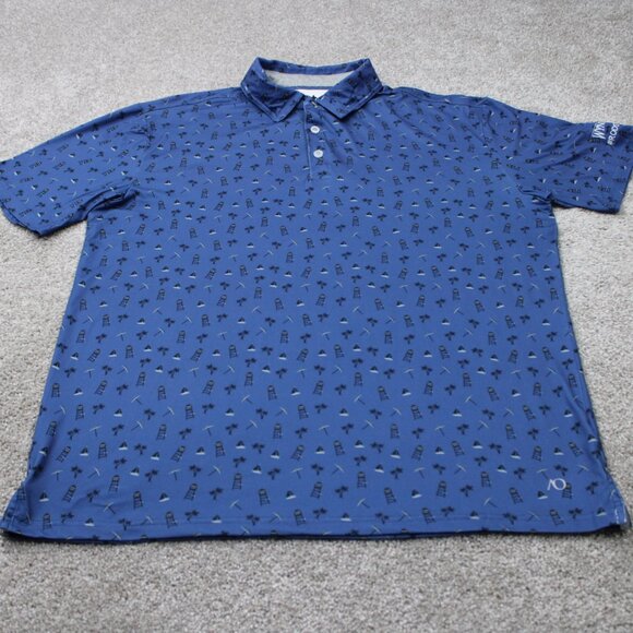 Anderson Ord AOP Polo Shirt Men Large Blue Beach All Over Print Poly Stretch S/S - Picture 2 of 16